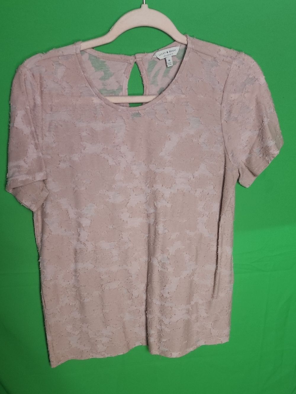 Lucky Brand Romantic Pink Jacquard Floral Top - Keyhole Back Medium